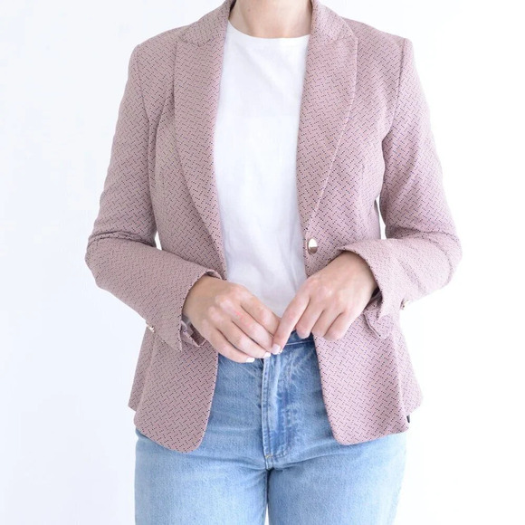 Marc Cain Dusty Pink w Navy Double Button Blazer Size 2 - Picture 2 of 12